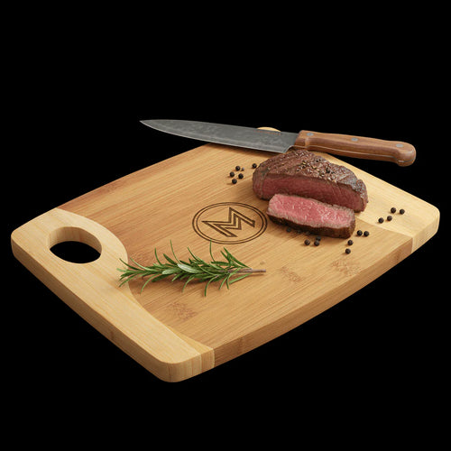 11X9 Bamboo Two-Tone Cutting Board with Handle – Handmade Serving & Charcuterie Board